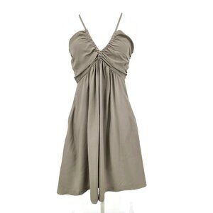 New LA Made Taupe Mini Silk Dress Womens M Pockets V Neck